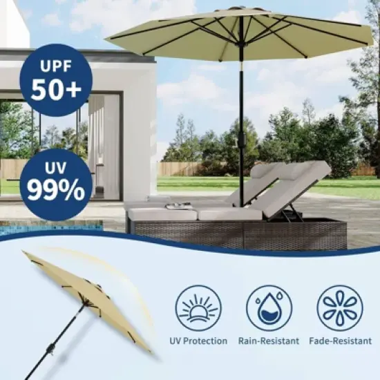 7.5ft Patio Umbrella, Table Umbrella Outdoor Patio with Crank Lift & Push Button Tilt, 6 Sturdy Ribs for Yard, Deck, Pool image {2}