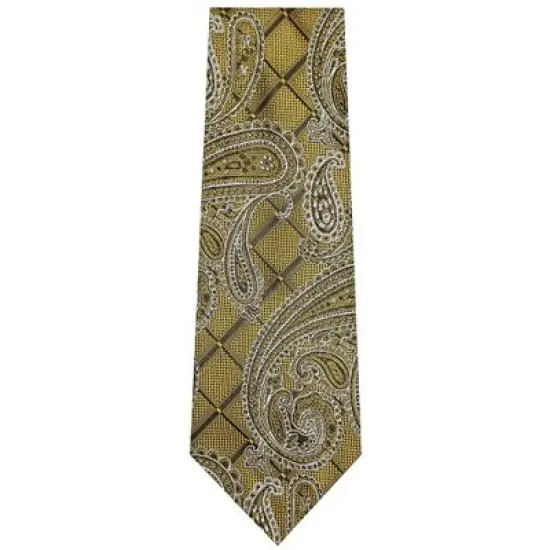 TheDapperTie Men's Yellow And White Paisley Necktie with Hanky image {1}