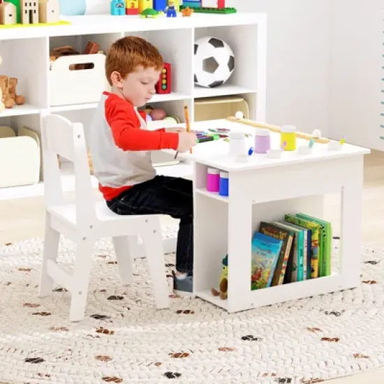 Infans Kid&rsquo;s Art Table & Chair Set with Paper Roll 4 Paint Cups & 2 Storage Shelves image {3}