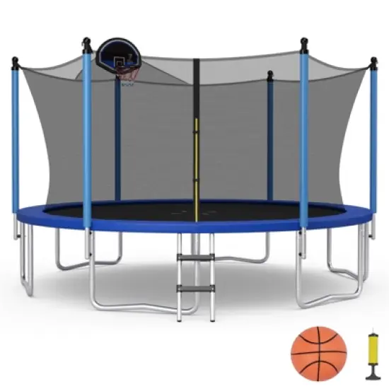 Infans 12FT Recreational Trampoline W/Inner Enclosure Net Basketball Hoop Ladder image {7}