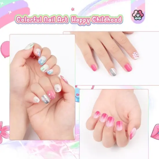 Saviland Kids Press-On Nails Set: 168pcs Glitter Gradient Short Tips - Safe Non-Toxic image {6}