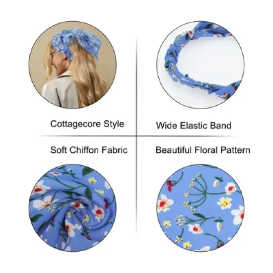 Unique Bargains Women's Floral Scarf Headbands Yellow Pink 5 Pcs image {2}