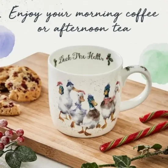 Royal Worcester 14 Oz Duck The Halls Christmas Mug with Duck Design - Fine Bone China Winter Holiday Coffee Mug, Microwave & Dishwasher Safe image {5}