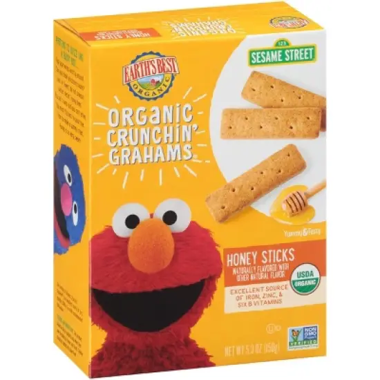 Earth's Best Organic Crunchin' Grahams Honey Sticks Baby Snacks Sesame Street - 5.3oz image {2}