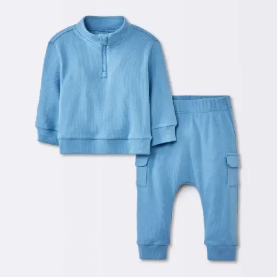 Baby Boys' 2pc Cozy Quarter Zip Top & Bottom Set - Cloud Island&trade; Blue image {4}