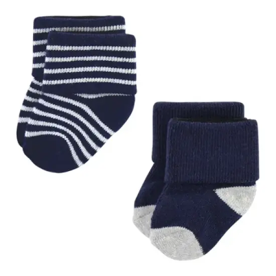 Hudson Baby Infant Boy Cotton Rich Newborn and Terry Socks, Mom  Dad Boy Navy Red image {6}
