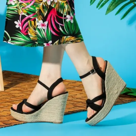 Allegra K Women's Platform Slingback Espadrille Wedge Heel Sandals image {1}