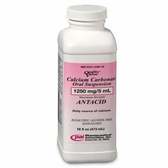 Calcium Carbonate Oral Suspension 1250mg/5 ml Antacid, 16 Oz image {3}