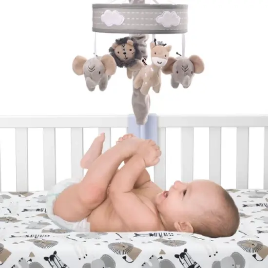 Lambs & Ivy Jungle Safari Musical Baby Crib Mobile - Gray, Beige, White, Animals image {2}
