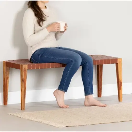 Balka Woven Leather Bench Brown - South Shore image {2}