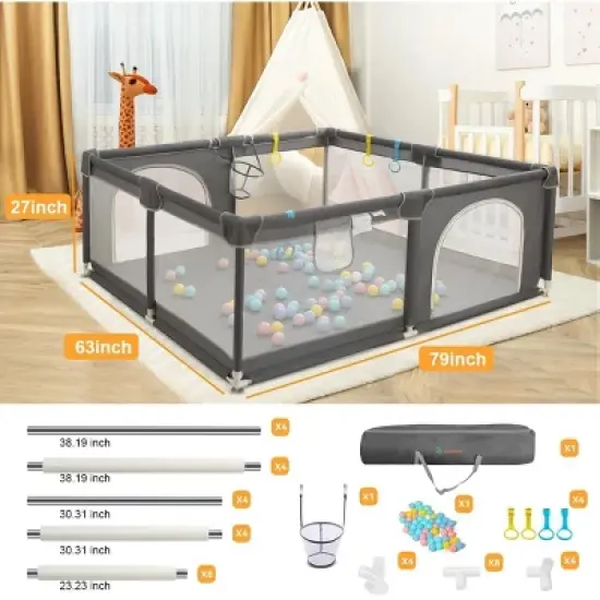 GOTGELIF 79"x63" 4-Panel Baby Playpen Spacious & Secure Portable Playard image {2}