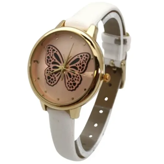 Olivia Pratt Thin Faux Leather Butterfly Face Women Watch image {1}