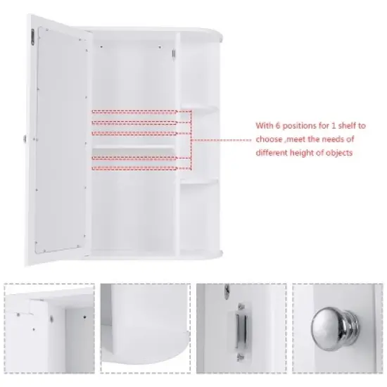 Costway Bathroom Cabinet Single Door Shelves Wall Mount Cabinet W/ Mirror Organizer image {8}