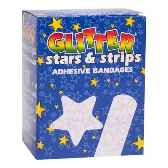 Glitter Stat Strip - Glitter Stars and Strips - Kids Adhesive Bandages, 3 in. x 3/4 in., 100 Count, 1 Pack image {1}