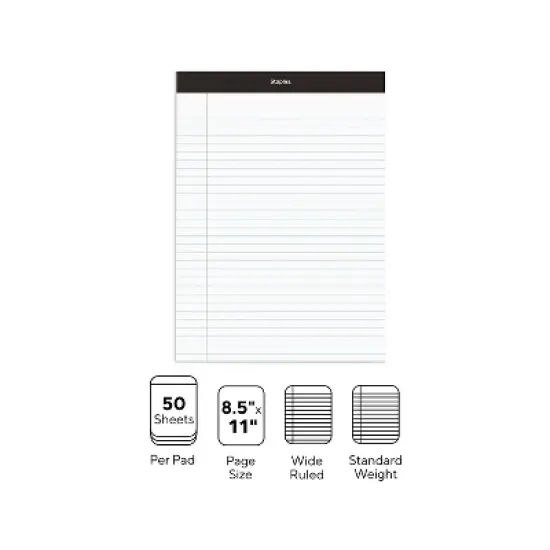 TRU RED Notepads 8.5" x 11.75" Wide White 50 Sh/Pad 12 Pads/PK TR57339 image {2}