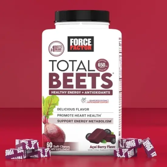 Force Factor Total Beets Dietary Supplements Soft Chews - Acai Berry - 60ct image {1}