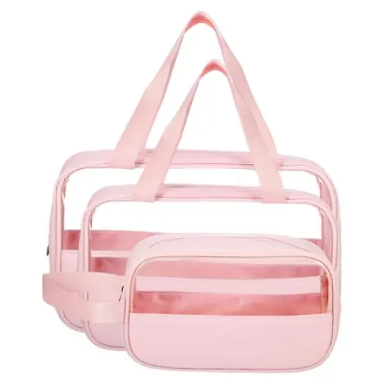 Unique Bargains Women's Durable Transparent Patchwork Makeup Bag 3 Pcs image {4}