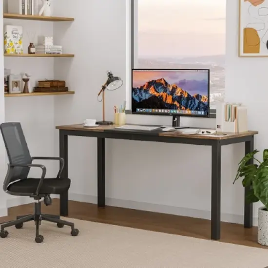63" Computer Desk with Black Metal Frame, Large Modern Office & Gaming Desk, Sturdy Writing Workstation for Home & Study image {3}