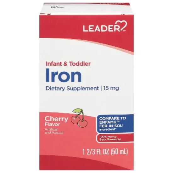 Leader 15 mg Infant & Toddler Cherry Flavor Iron 1.67 fl oz image {9}