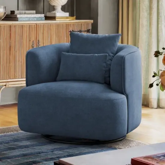 32.3" Wide Upholstered Swivel Accent Chair, 360&deg; Swivel Accent Barrel Chairs, Comfy Club Reading Chairs for Adults for Living Room, Bedroom image {6}