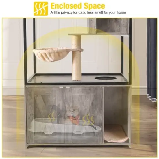 Aivituvin Wooden 3-Story Cat Condo with Litter Box Enclosure| Strong Iron Frame-AIR102 /102-I image {10}