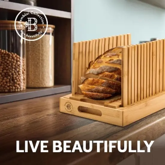 Bread Slicer for Homemade Bread - Adjustable Width Bread Cutter for Cakes, Bagels - Bamboo Bread Cutting Guide and Crumb Tray - (Knife Not Included) image {6}