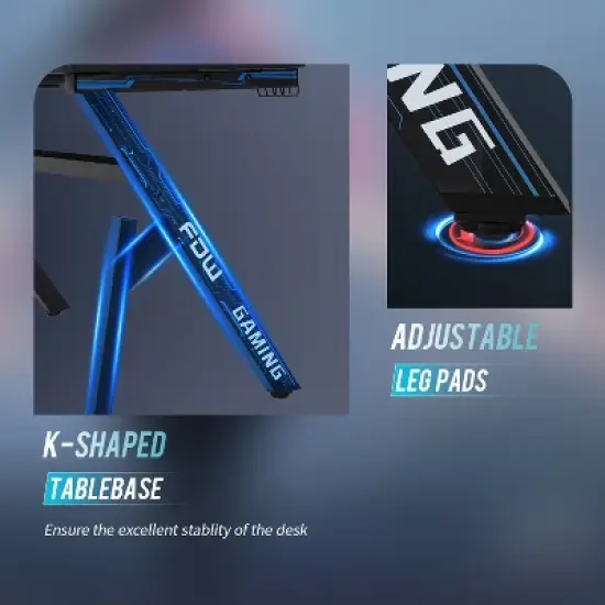 FDW 47 Inch Gaming Desk PC Carbon Fiber Table Ultimate Gamer Workstation with Cup Holder & Headphone Hook for Home Office image {5}