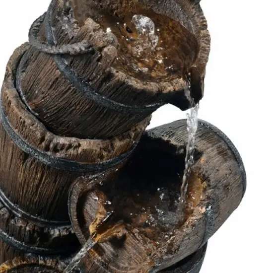 Teamson Home Outdoor Vintage 3-Tier Cascading Barrel Waterfall Fountain, Brown image {5}