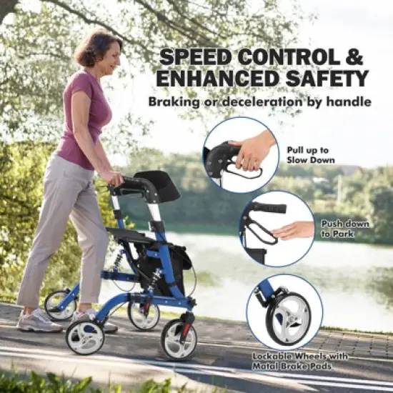 GustoWave Walker for Seniors,Folding Walker and Transport Wheelchair Combo for Seniors,Rollator with Seat, Backrest, Hand Brakes & Footrests image {6}