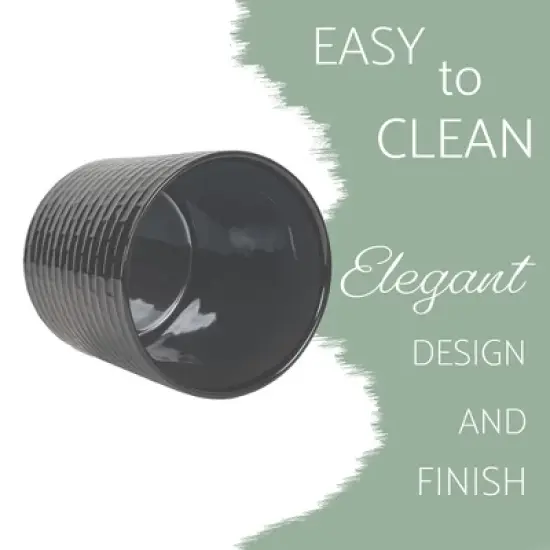 Elanze Designs Embossed Subway Tile Ceramic Stoneware Cork Bottom Kitchen Utensil Holder, Grey image {2}