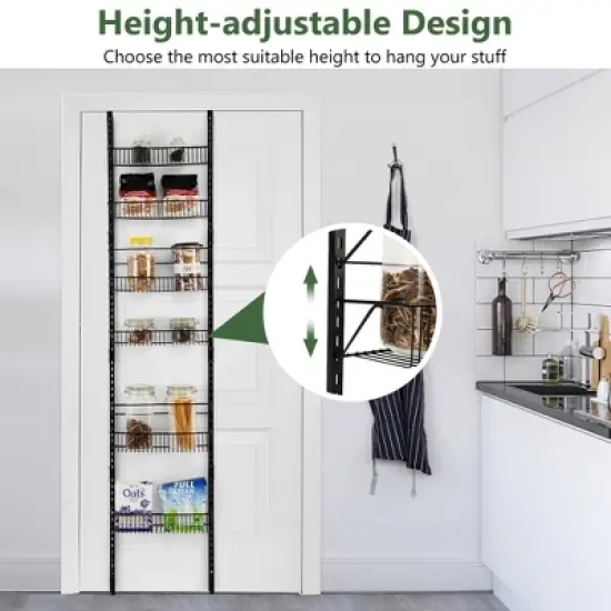 Costway Over The Door Pantry Organizer Wall Mounted Spice Rack w/ 6 Adjustable Shelves image {7}