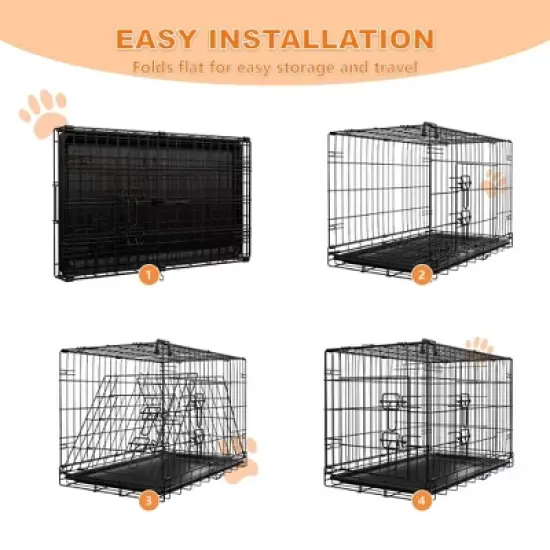 Foldable Metal Dog Enclosure with Divider and Leak-Proof Tray, Dual-Door Wire Cage for Indoor, Outdoor, and Travel Use image {6}