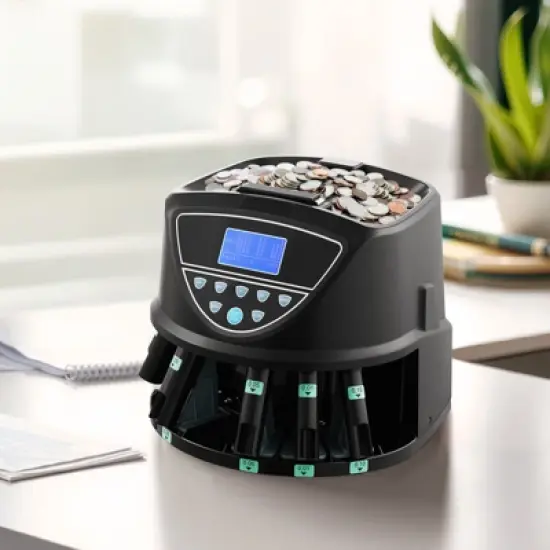 VEVOR USD Coin Sorter, Coin Counter Machine for 5 Kinds of USD Coins, Coin Sorter and Wrapper Machine Holds up to 2000 Coins, Black image {1}