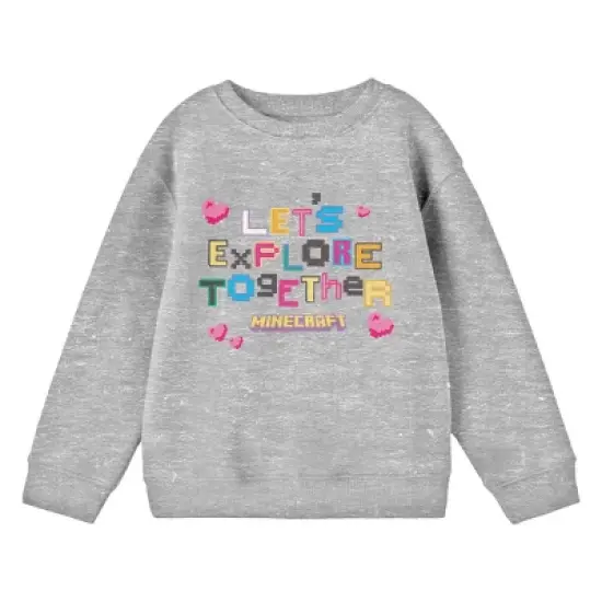 Minecraft Franchise "Let's Explore Together" Youth Heather Gray Crew Neck Sweatshirt image {2}