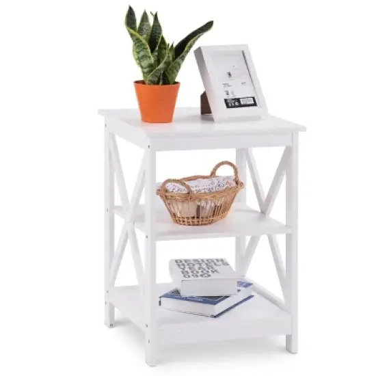 Costway 2PC 3-Tier Nightstand End Table Storage Display Shelf Living Room Furni White image {1}