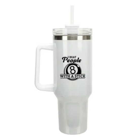 100 North I Beat People With A Stick Pool Player 8 Ball Wrap-Around 40 Oz. Stainless Steel Water Bottle Coffee Mug, Spill & Leak Resistant, Travel image {5}