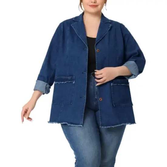 Agnes Orinda Women's Plus Size Fashion Outfits Button Work Formal Denim Jean Blazers image {6}
