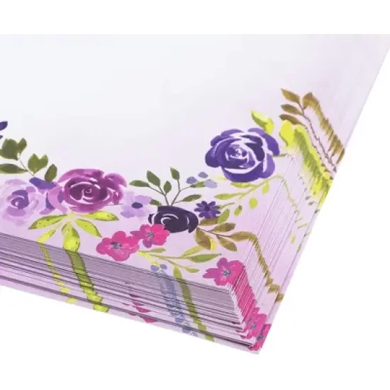 Pipilo Press 48 Pack Purple Watercolor Floral Stationery Paper and Envelopes Set, 8.5" x 11" image {3}