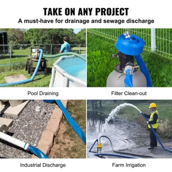 VEVOR Pool Drain Hose, 2 inch by 50 ft, Durable PVC Material, Includes Aluminum Camlock C & E Connectors and Clamps, Blue image {6}