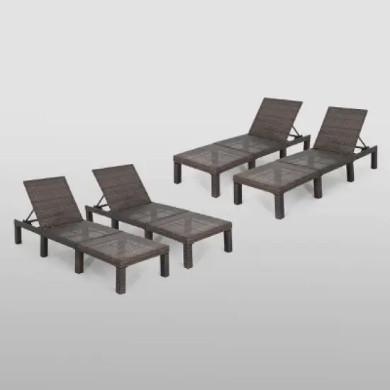 Jamaica 4Pk Wicker Chaise Lounge - Brown - Christopher Knight Home: Weather-Resistant, Iron Frame, Adjustable Backrest image {4}