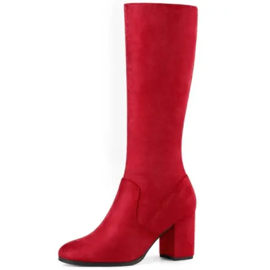 Perphy Women's Round Toe Chunky Heels Side Zip Knee-High Dress Prom Boot image {10}