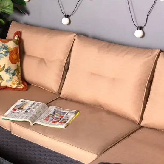 Captiva Designs 7pc Steel & Wicker Outdoor Square Fire Pit Furniture Set with Cushions image {3}