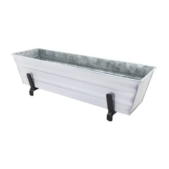 ACHLA Designs 22" Wide Rectangular Galvanized Steel Planter Box with Rail Brackets Cape Cod White: For Balcony, Outdoor Use image {3}