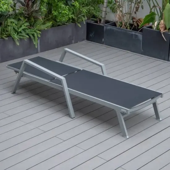 LeisureMod Marlin Modern Patio Sling Chaise Lounge Chair with Arms in Grey Aluminum &ndash; Outdoor Patio, Poolside, Balcony, Garden, Deck Seating image {7}