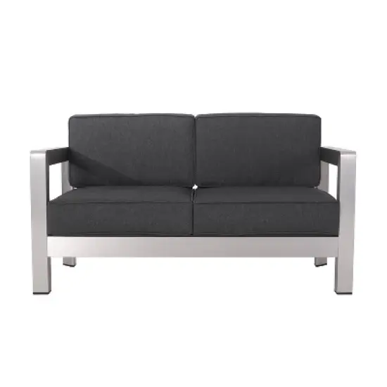 Christopher Knight Home Aviara Outdoor Modern Aluminum Loveseat with Cushions image {3}