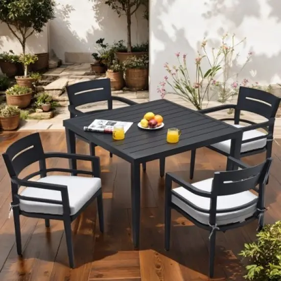 Sapphtopaz Outdoor Dining Set Outdoor Table and Chairs with Swivel Rock Chairs, Cushions for Terrace, Lawn, Garden image {5}