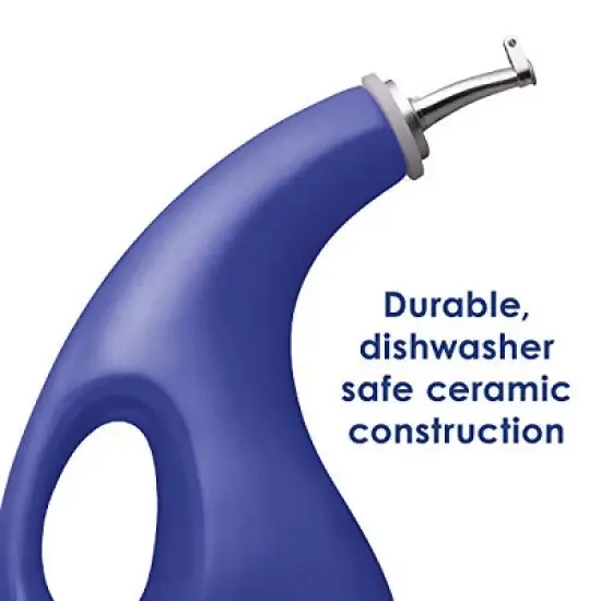 Rachael Ray Solid Glaze Ceramics EVOO Olive Oil Bottle Dispenser with Spout - 24 Ounce, Blue image {1}