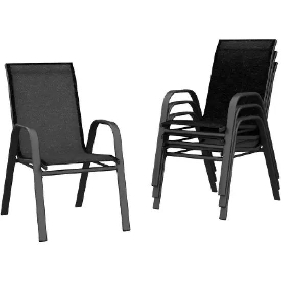 homfan Patio Stackable Chairs Set of 4, Outdoor Dining Chairs, Outdoor Furniture with Textilene Fabric & Metal Frame for Patio, Deck, Backyard, Grey image {6}