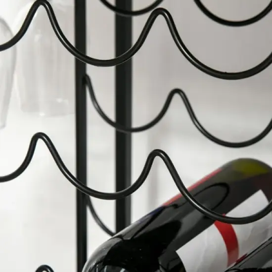 HOMCOM 24-Bottle Industrial Modern Wine Rack Table, Freestanding 6 Tier Wine Bottle Organizer with Glass Stemware Holder , Natural / Black image {5}