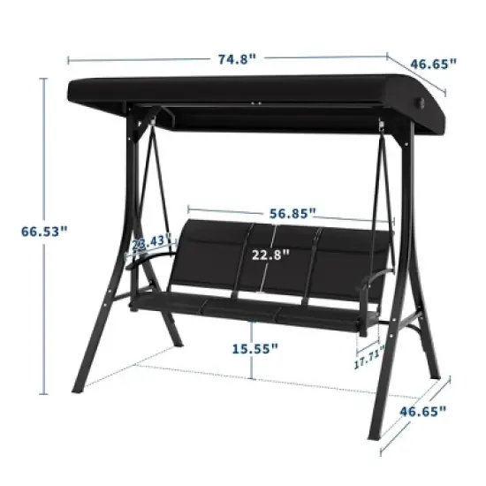 GustoWave 3-Seat Patio Swing Chair with Adjustable Canopy-Heavy-Duty Outdoor Porch Swing for Adults with Breathable Textilene Armrests Seat-Perfect image {1}